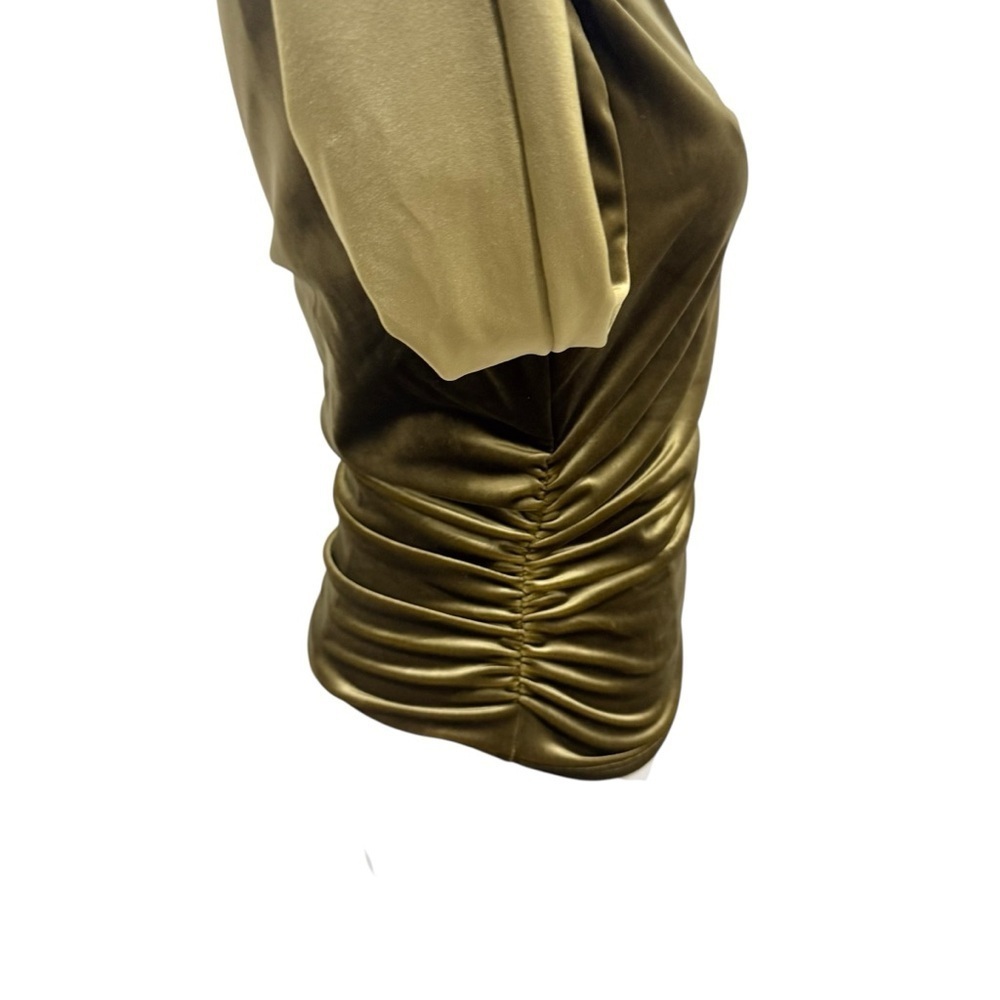 Abercrombie & Fitch XS GOLD/Green Asymmetrical Shoulder Ruched Long Sleeve Top - Picture 8 of 12